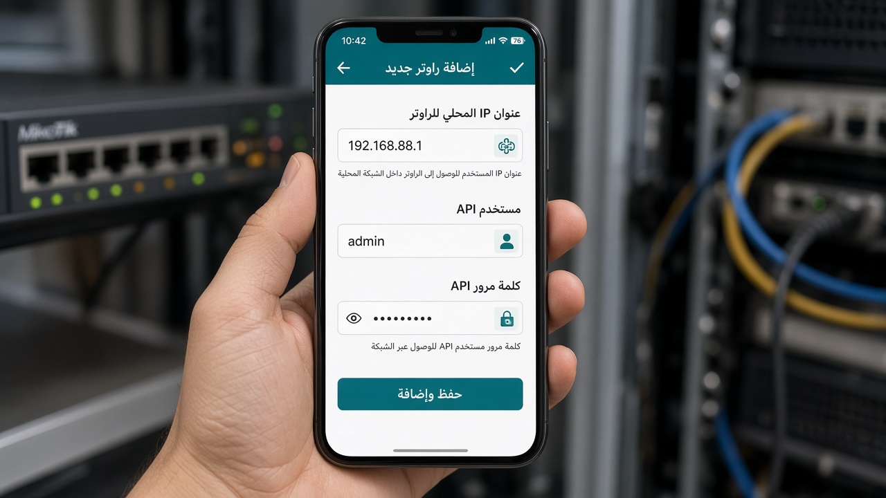 إدخال عنوان الراوتر ومستخدم API من شاشة الجوال